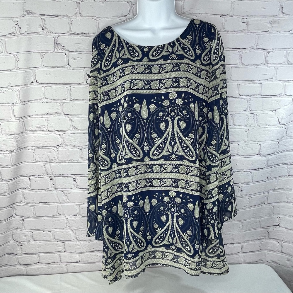 Altar'o State Womens Blue Floral Boho Lined Blouse Strap Back Casual Size Large